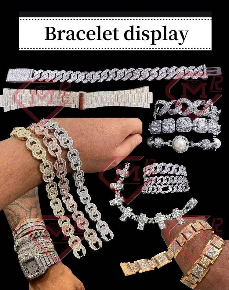 12mm 3 Rows 925 Sterling Silver Cuban Bracelet Colored Hip Hop d Vvs Moissanite Cuban Link Chain Bracelet
