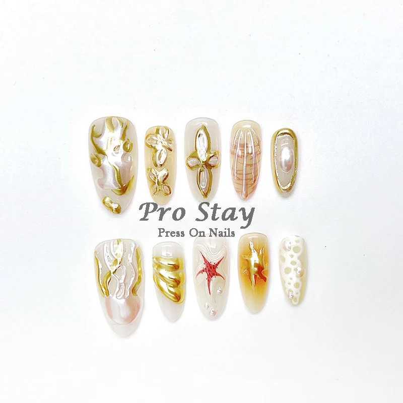 10pcs Pink Almond French Handmade Press on Nail with Silver 3D Pearl Bow Flower Pattern Reusable Full Cover Tips for WomenT251118T251119