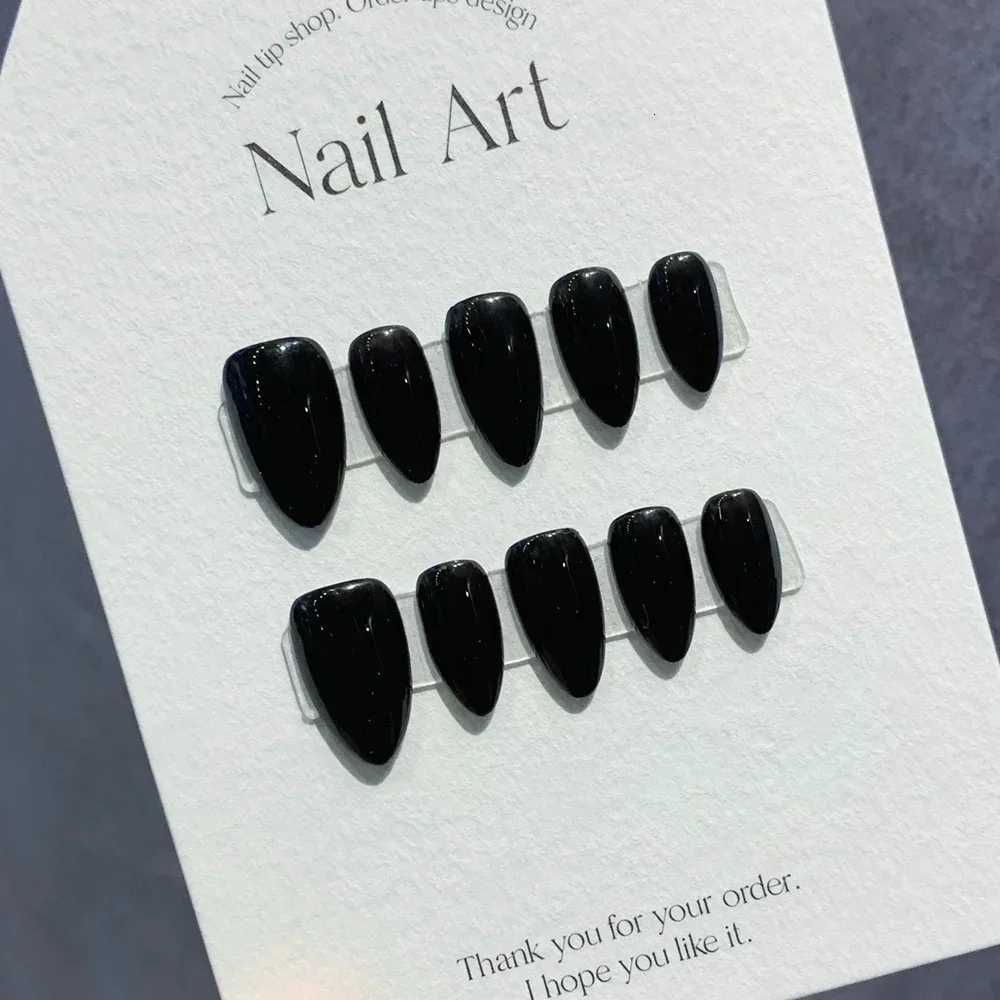 Handmade Press on Nails Short Black Simple Reusable Adhesive False Nails Artifical Acrylic Full Cover Nail Tips To Stick OnT251118T251119