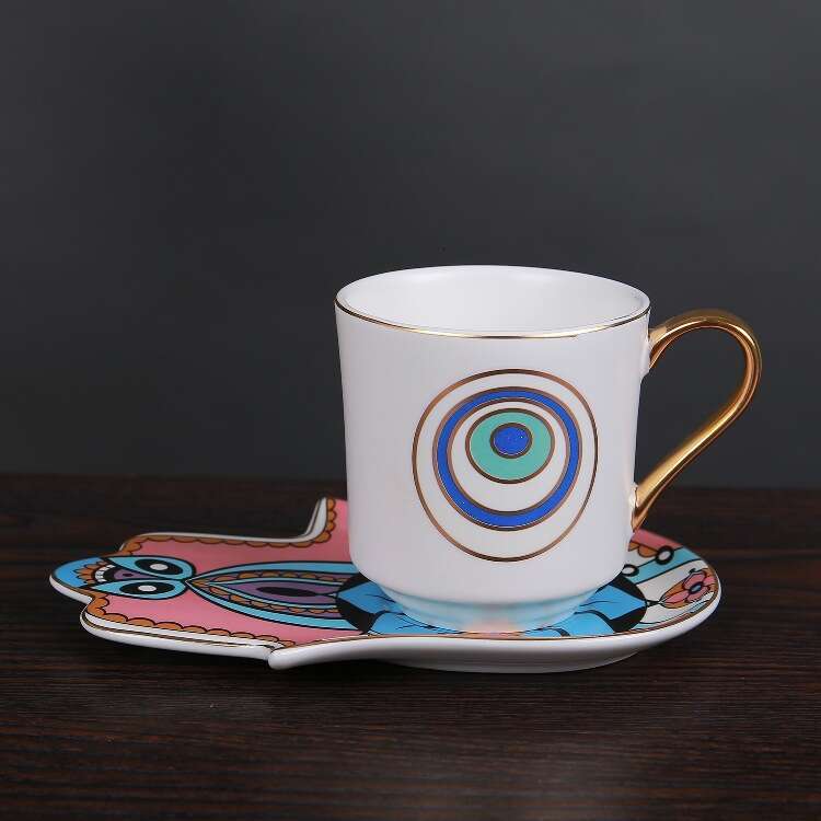 European Style with Gold Rim Ceramic Afternoon Tea Fashionable Gold Edged Coffee Cup and Saucer Set Gift for Home Use