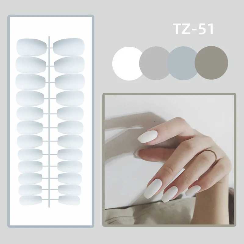 24Pcs/Set Long Round Head Bright Solid Color Press On Acrylic Nail Art Fake Nails Finished Wearing Manicure Reusable False NailsT251118T251119