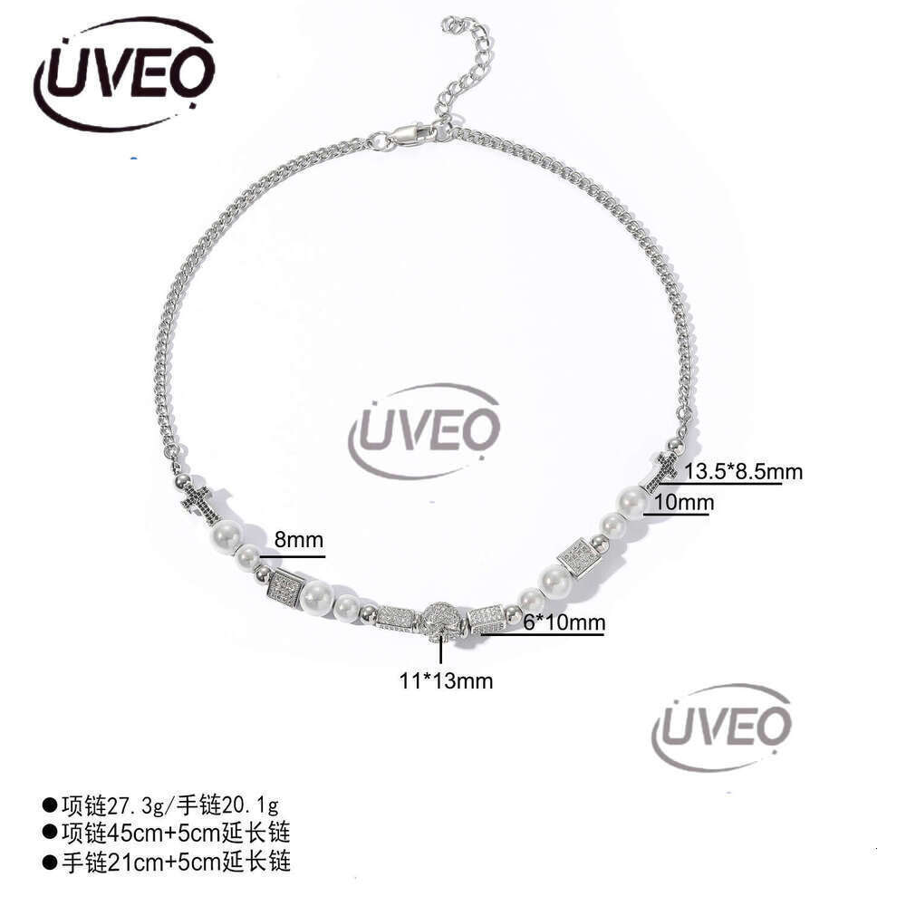Luxury designer sterling silver cross necklace, pearl copper inlaid ice out VVS Moissanite hip Hop necklace bracelet for men and women Free delivery