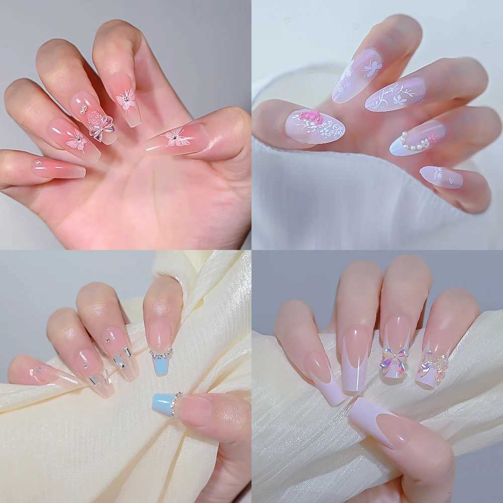 24Pcs French Fake Nails y2k alloy Butterfly Design coffin Long Fake Nail Patch Full Cover Press on Artificial nails Nail PatchesT251118T251119