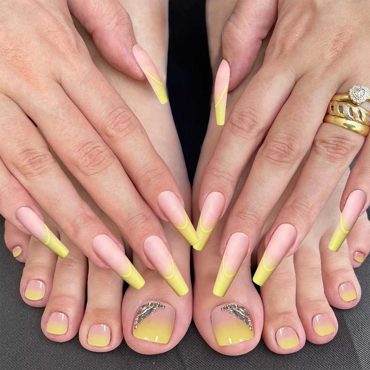 48Pcs Hand Foot manicure combo Series Artificial False Nails Toenails Fashion Solid Color French Wearable Finished Fake NailsT251118T251119