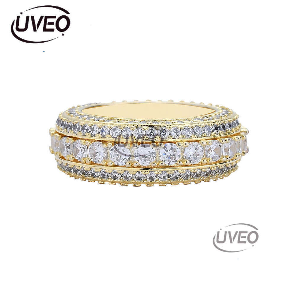 Luxury designer five rows of ice out VVS Moissanite rings for men and women Spinning Hip Hop rings with free shipping