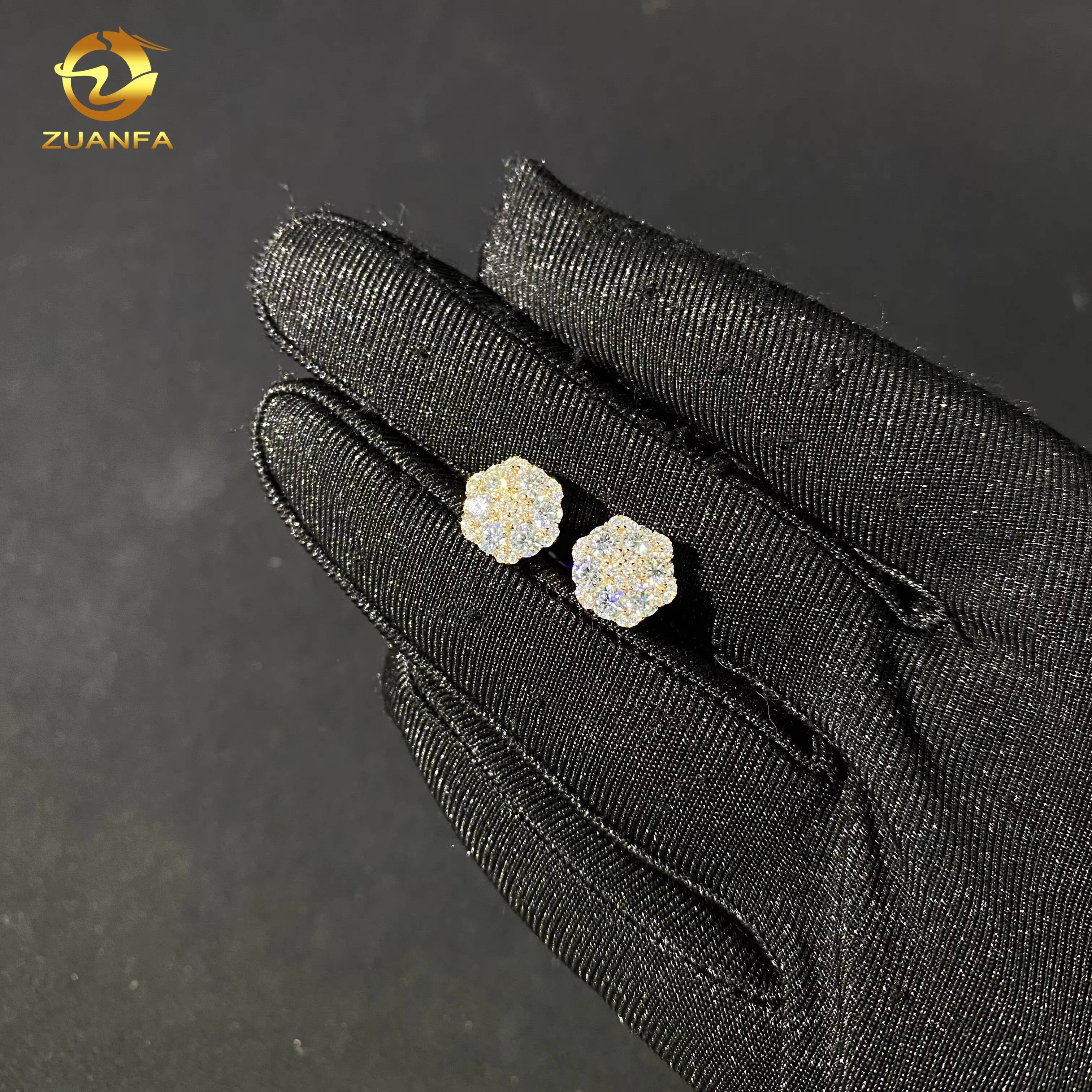 Pass Diamond Tester 10mm 13mm 925 Silver Trendy Screw Back Ear Studs Iced Out Hip Hop Jewelry Vvs Moissanite Stud Earrings