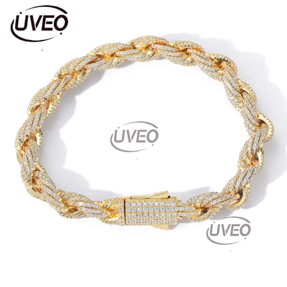 Luxury All-Town iced VVS Moissamite 8mm fried dough Twist chain Hip Hop men's necklace bracelet Free delivery