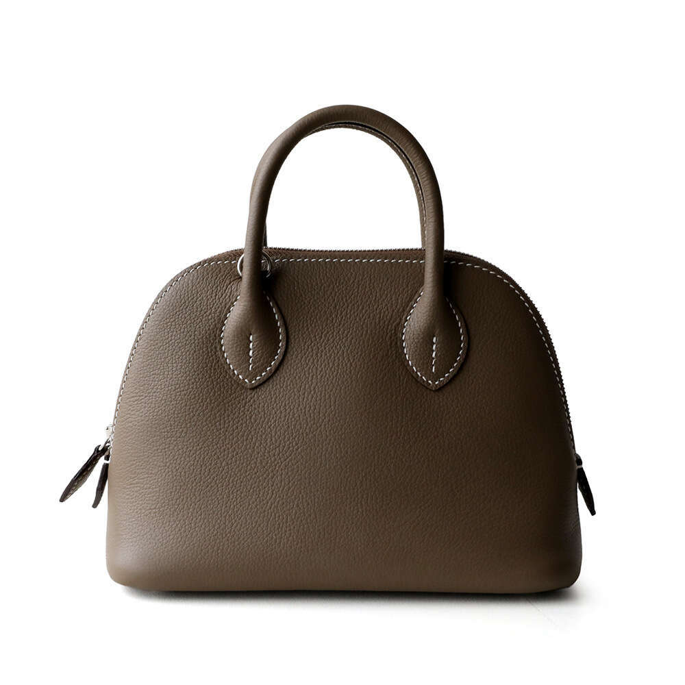 Head Layer Cowhide Mini Bolide Bowling Small Baolai Shell Bag, Semi Handmade Single Shoulder Crossbody Leather Women's Bag