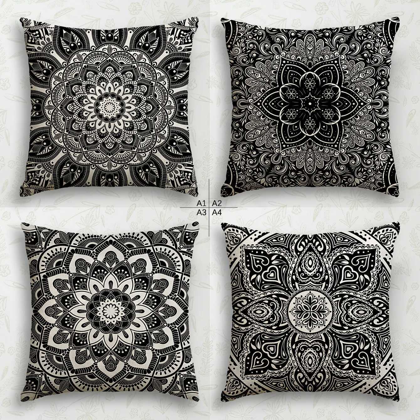 Black and White Mandala case Sofa bedroom cushion cover single-sided printing without coreM251119