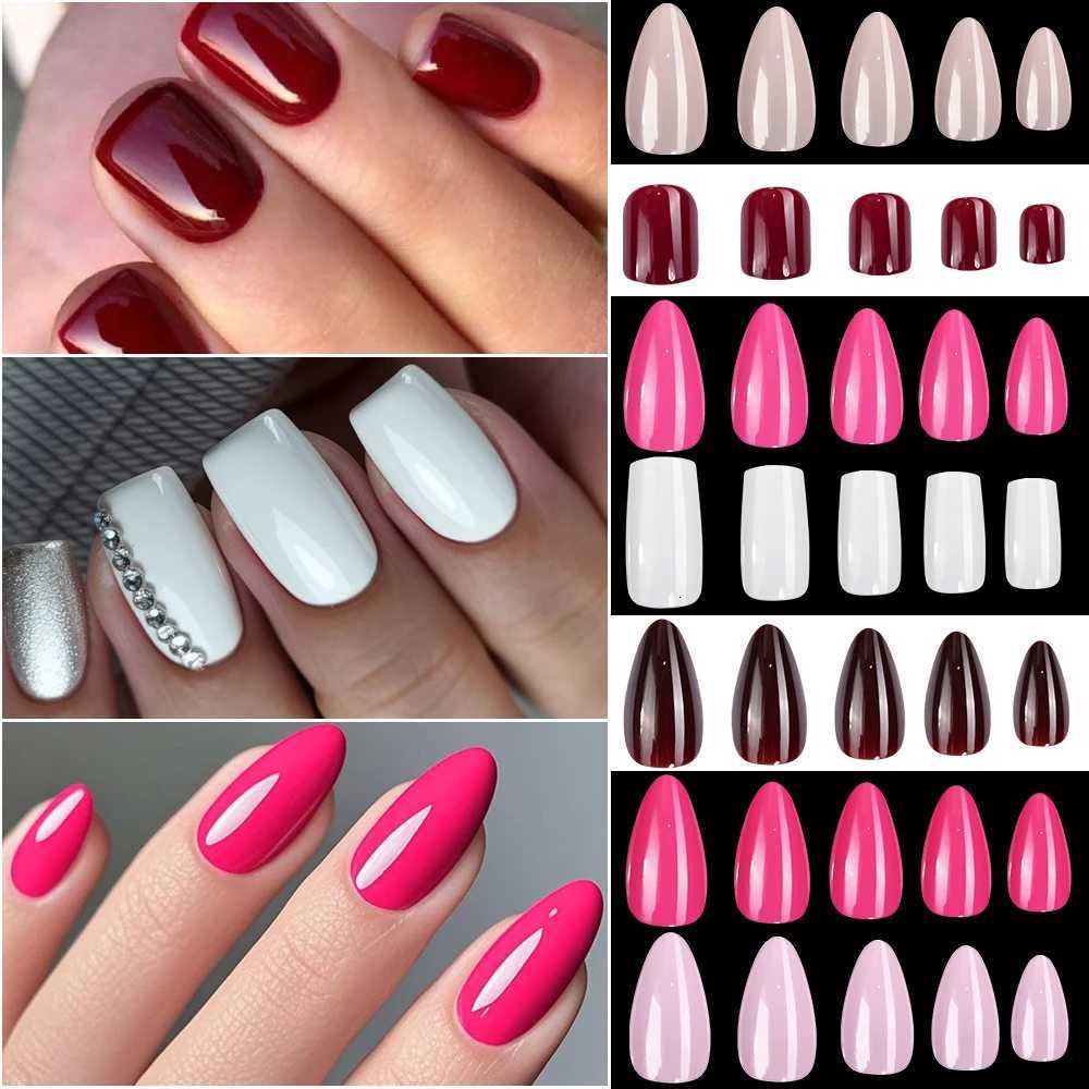 120Pcs Wine Red Short Almond False Nails Tips Full Cover Korean Press On Nail Oval Fake Fingertips for Nail Art Extension Tips T251118T251119