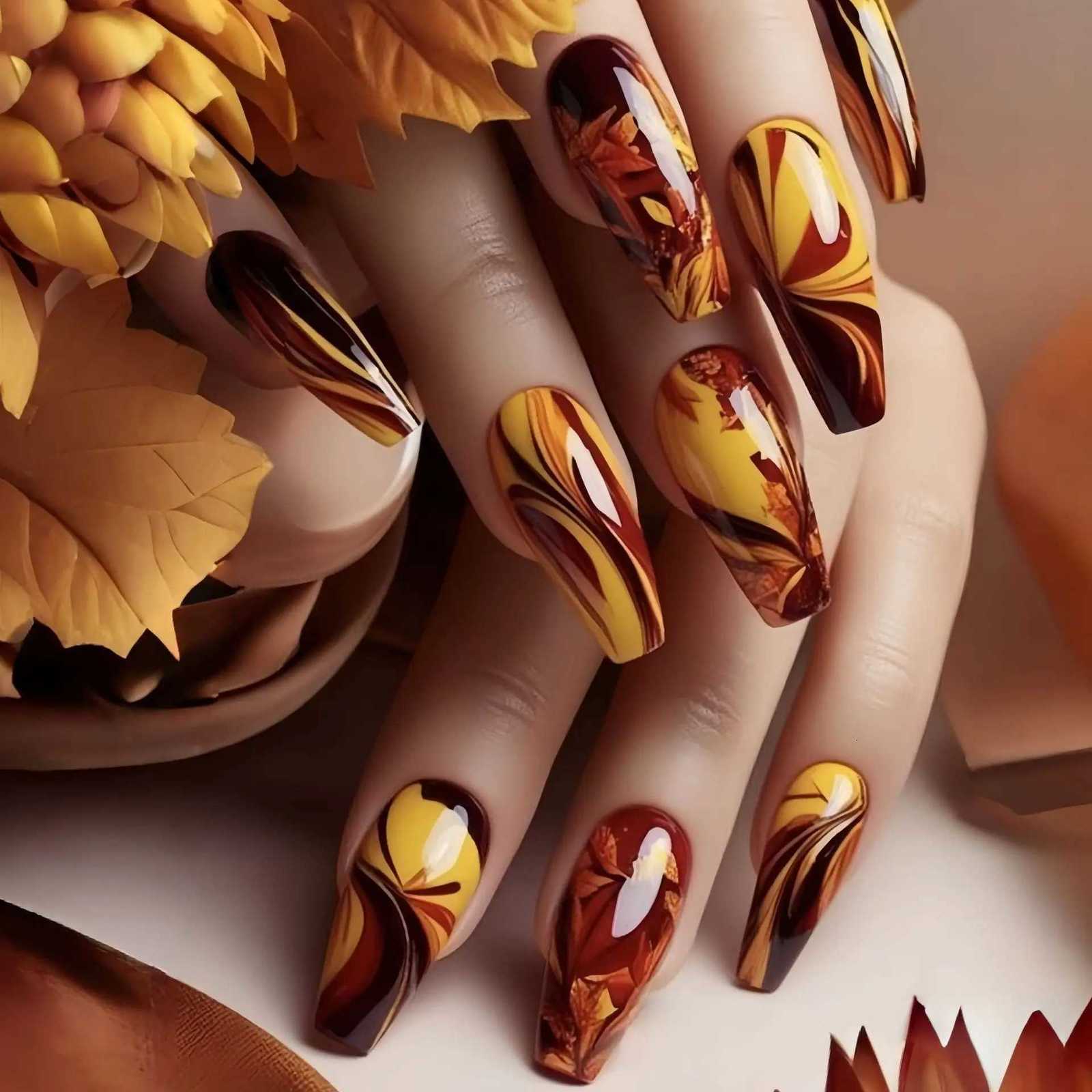 24pcs Finished False Nail Art Mid-length Ballet Nails Sets Press on Glitter Flower Design Fake Nails Set Acrylic Coffin ManicureT251118T251119