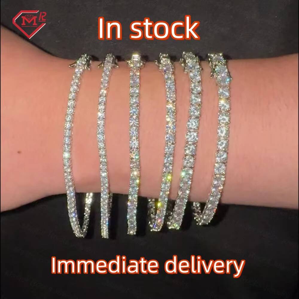 White Gold Plated 925 Sterling Silver Custom Tennis Bracelet Hip Hop Jewelry for Men Women 4mm Tennis Chain Bracelet