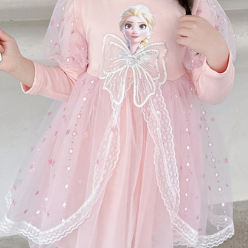 DISNEY Children's designer summer clothes little girl children's dress long-sleeved Elsa princess dress children's Ariel dress cotton m