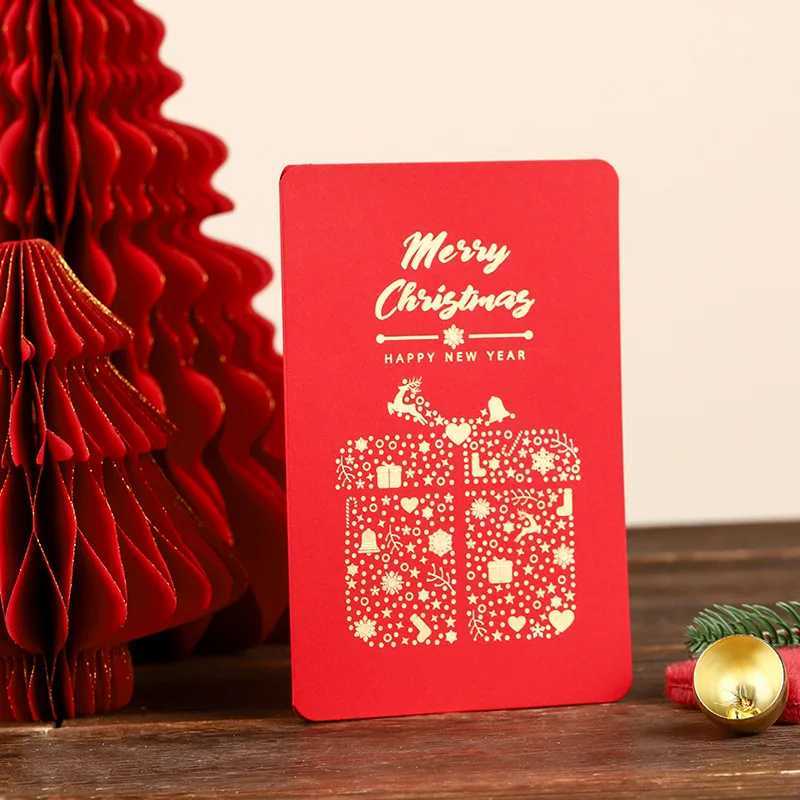 Vintage Christmas Stamping Greeting Card Blessing Message Card Business Creative Thanksgiving Greeting Card Red Green G251119
