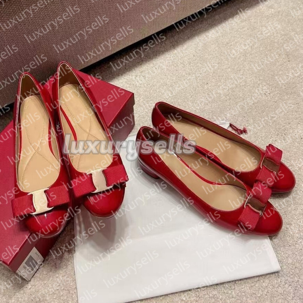 Chunky ferragamoshoe heels Designer Ballet Flats DressParty Mules Wedding Bowtie sandals outdoor Genuine Leather Round Toes Casual shoe Women flat Dance loafer