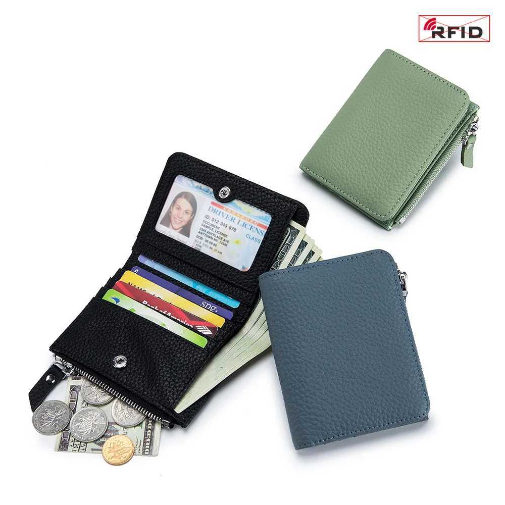 2025 Rfid-Blocking Genuine Leather Wallet Card Holder Unisex short Wallet Colorful Zipper Coin Purse Gifts Coin StorageT251119