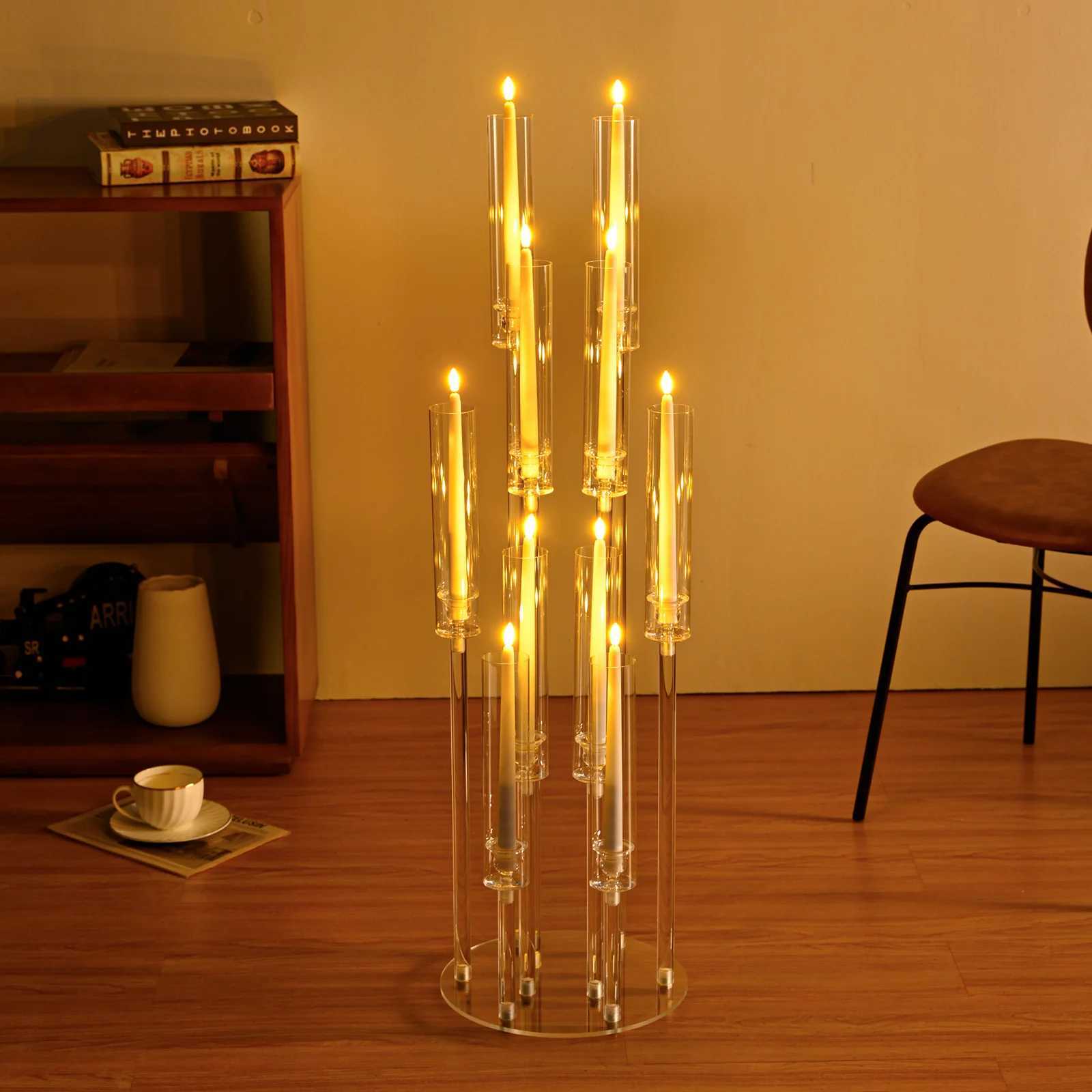 4Pack 10 Arm Acrylic Candelabra Centerpieces for Tables 347Inches Floor Candlesticks Holder with Lampshade for Weddining G251119