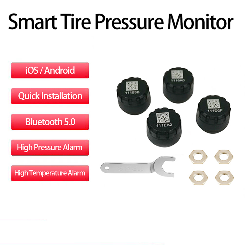 Motorcycle Car Tire Pressure Monitoring System, Tire Pressure and Temperature Alarm, Wireless TPMS with 4 External Sensors, Support iOS and Android