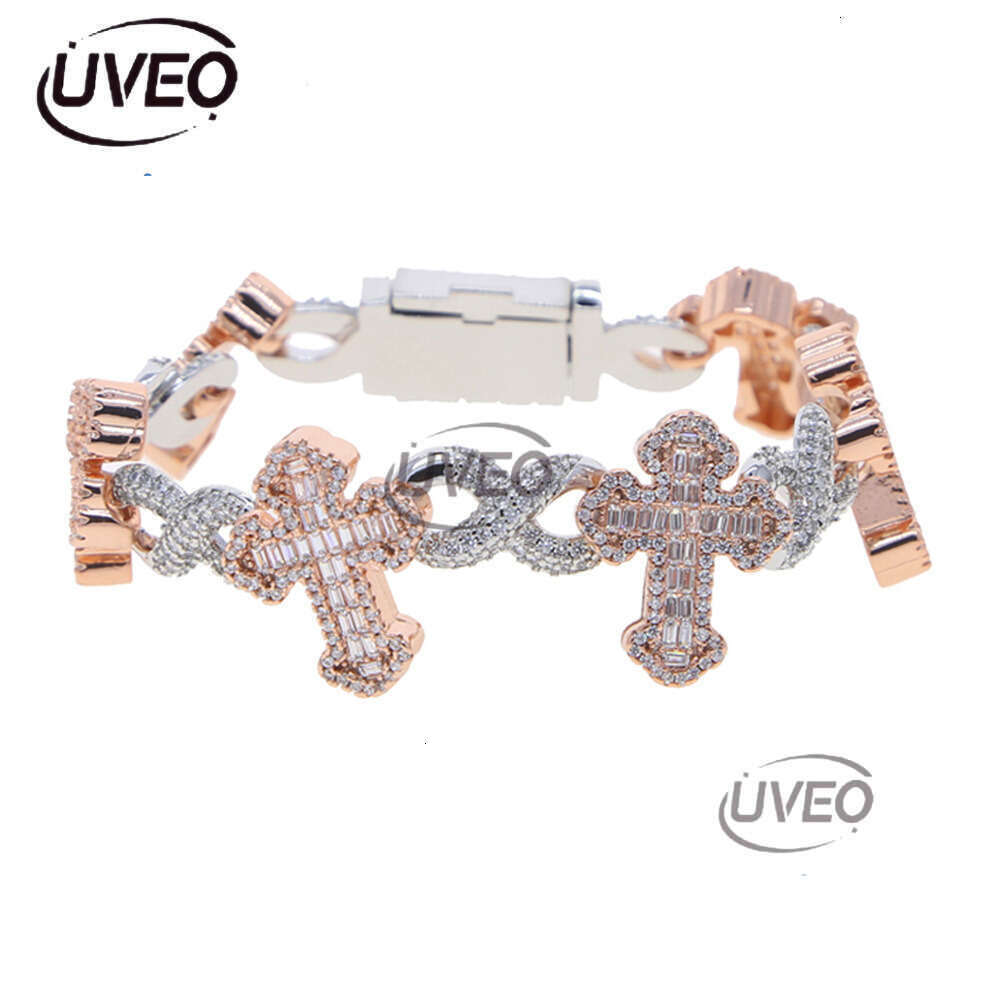 2025 latest model, Ice Out vs Mossany New Hip Hop 8-figure Unlimited Chain Ladder Square Cross Full Diameter bracelet for men and women Free shipping