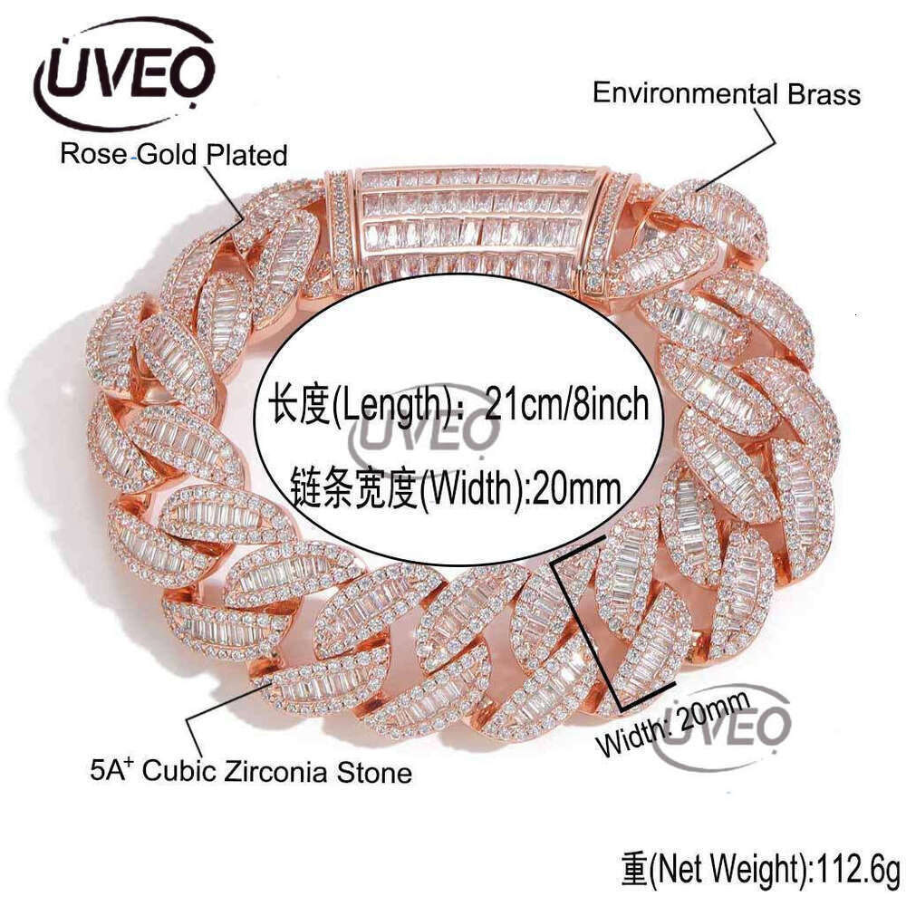 Luxury Hip Hop 20mm Rose Gold Blend Set t Square Ice out VVS Moissamite Cuban Chain Men's and Women's Necklace Bracelet Free delivery