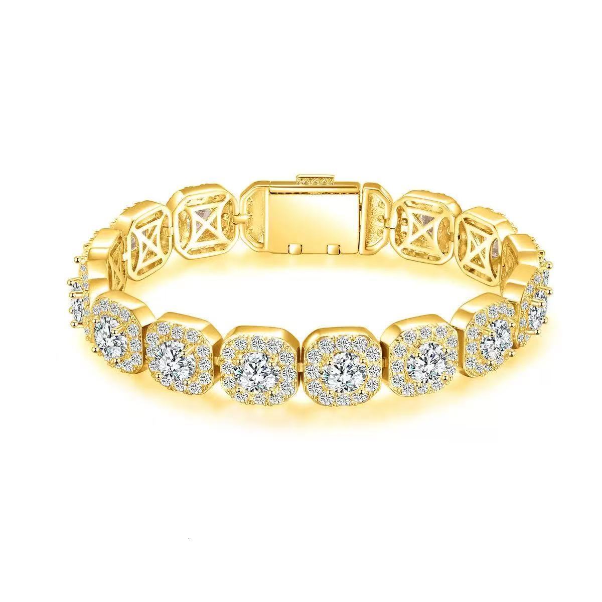 Price Moissanite Chain 12mm Square Tennis Cluster Link Sterling Silver 925 Hiphop Necklace