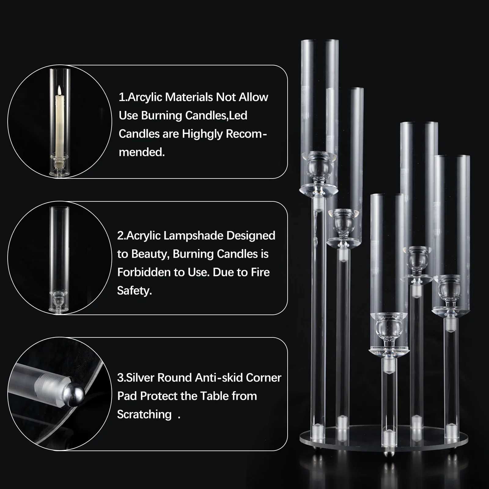 10pcs Acrylic Candelabra Centerpiece for Wedding 5 Arm Clear Candlestick Holders with Removable Lampshade for Party Table Baby G251119