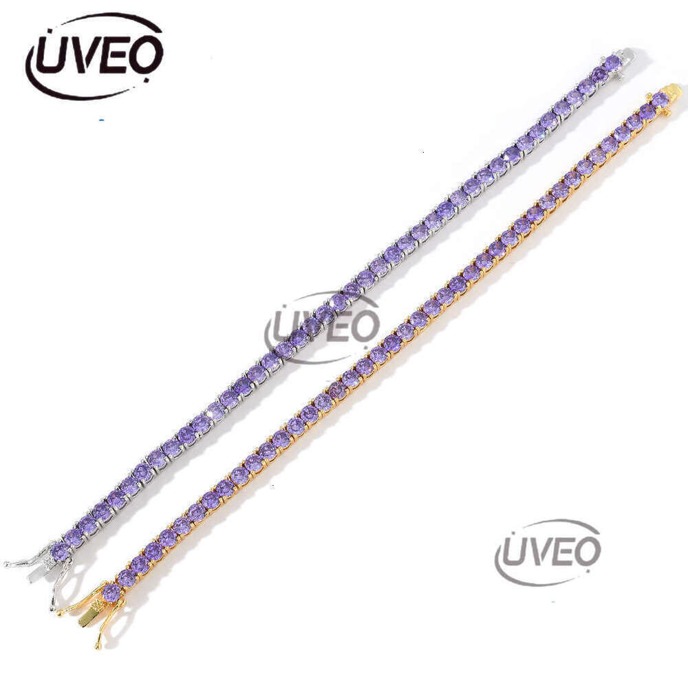 Bracelet 4mm sterling silver set Purple Ice out VVS Moissanite tennis Bracelet Men Women Couple Hip Hop Free delivery