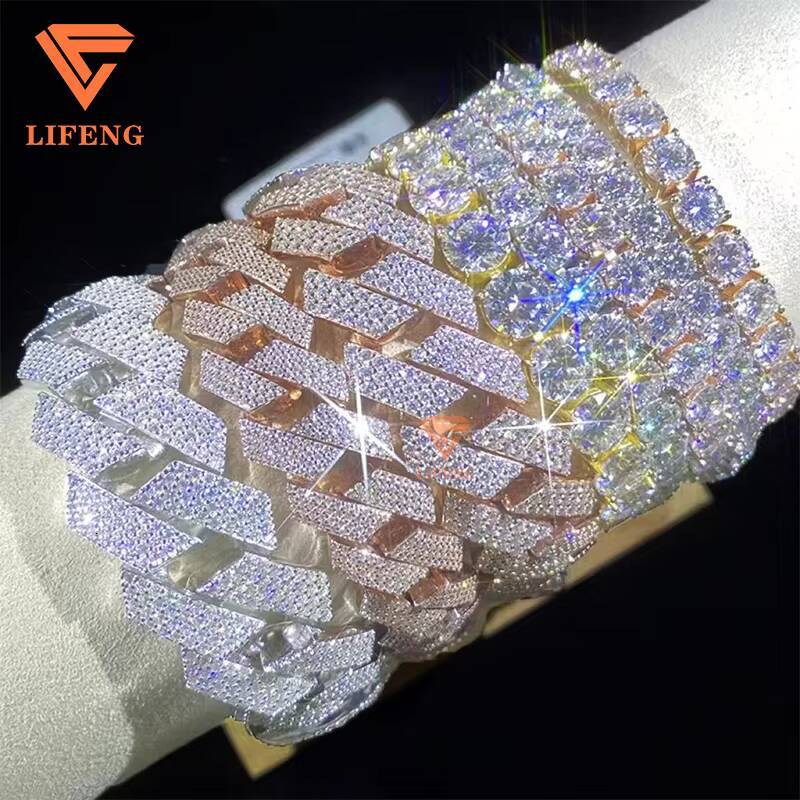 Custom VVS Moissanite Diamond Cuban Link Chain Bracelet 925 Sterling Silver Tennis Chain Bracelet Iced Out Hip Hop Men Bracelet
