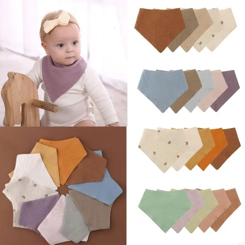 H0XF 5 pieces baby cotton bib born solid color triangular scarf feeding Saliva towel Bandana Burp fabric boys and girls 250414z