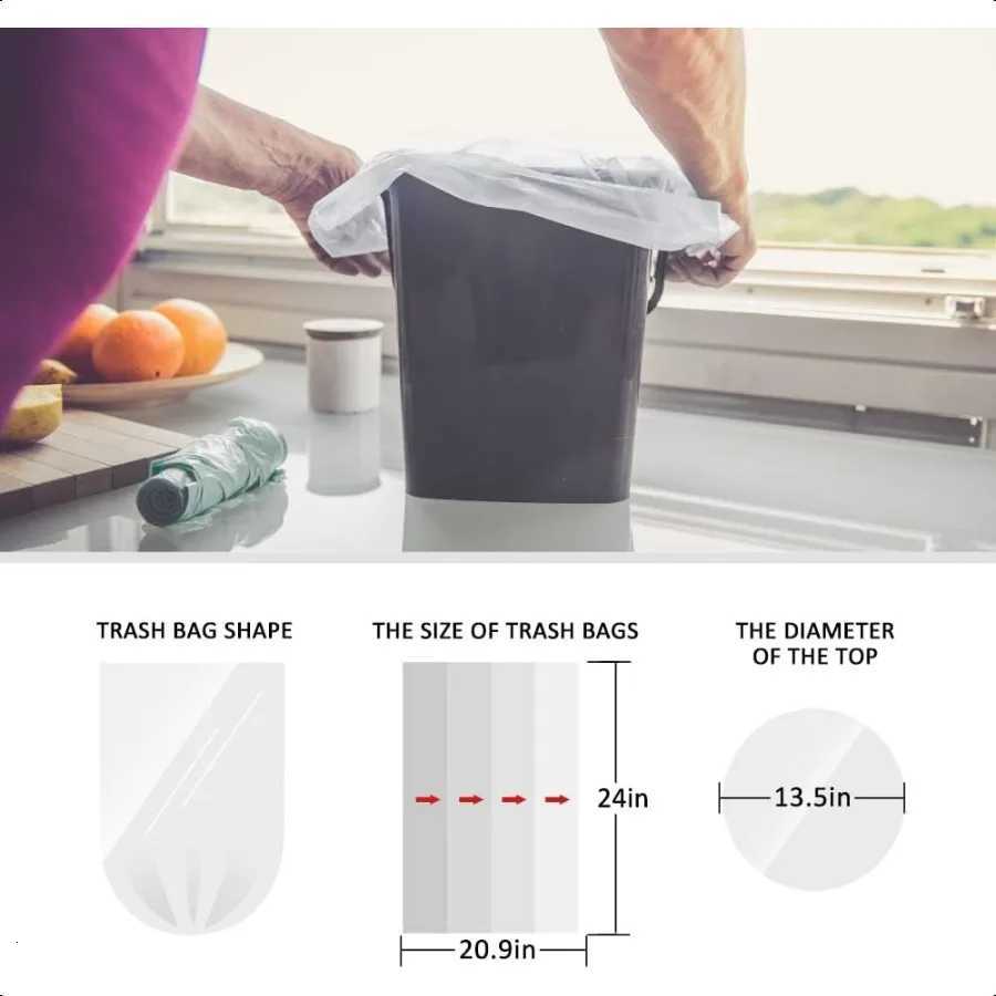 6 Gallon 100 Counts Strong Garbage Bags Trash Bags Bathroom Trash Can Bin Liners Plastic Bags for home office kitchen Clear C251119