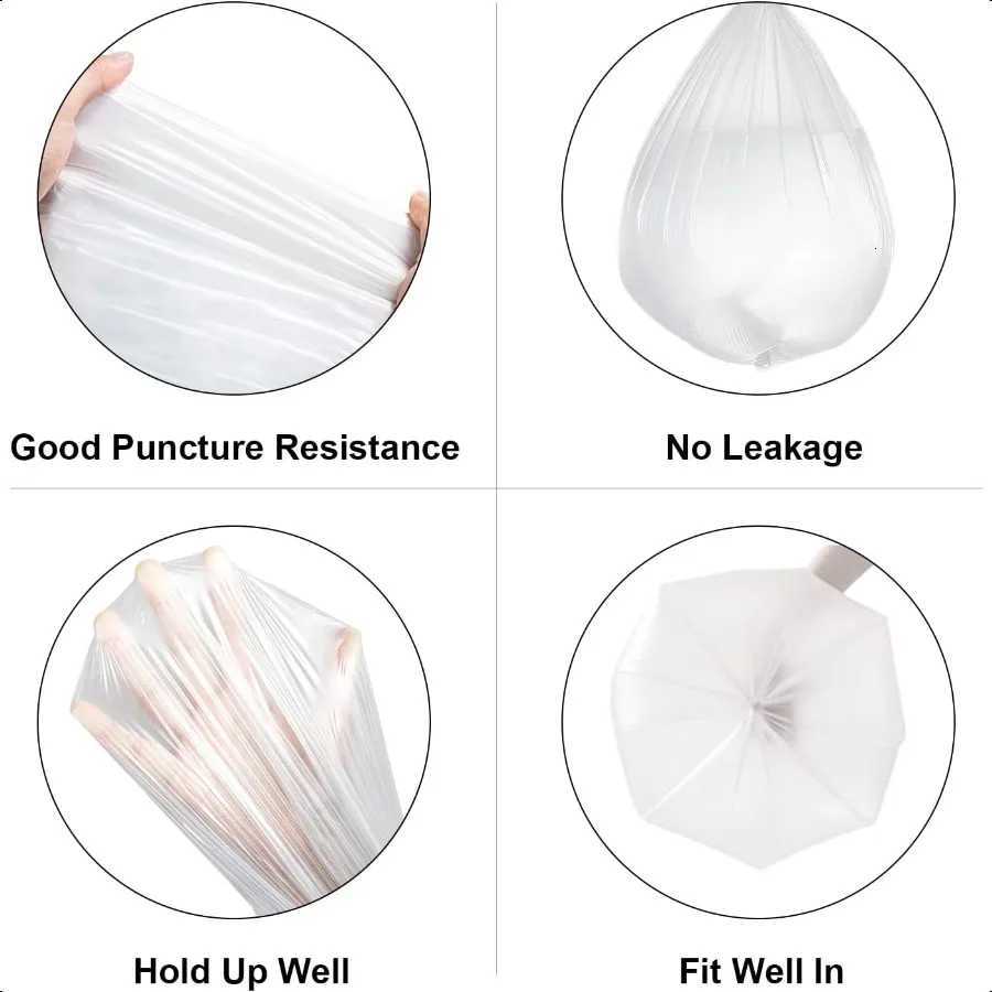 120 Count 8 Gallon Trash Bags Unscented Thick Clear Medium Garbage bags 30 Liter Strong Plastic Wastebasket Can Liners for Kitc C251119