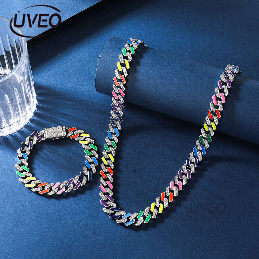 Hot selling fashion men geometric inlaid ice out VVS Moissanite Cuban men and women domineer rap necklace hip-hop collarbone chain Free delivery