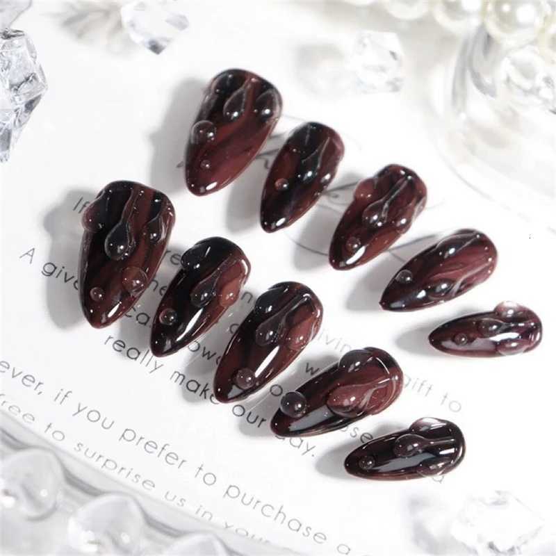10Pcs Red Gradient Handmade Press On Nails False Nails Almond Luxury Full Cover Fake Nails Artificial Goth Decoration Nail TipsT251118T251119