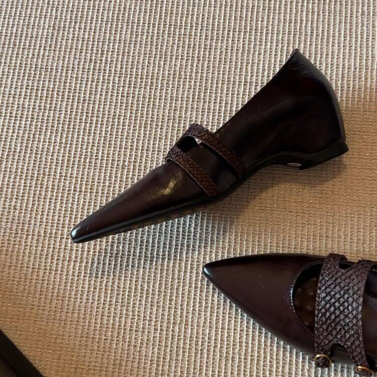 Elegant Brown wedges comfortable heels Pointed Toe Designer Shoe Mary Jane Shoes for Women Leather Flats