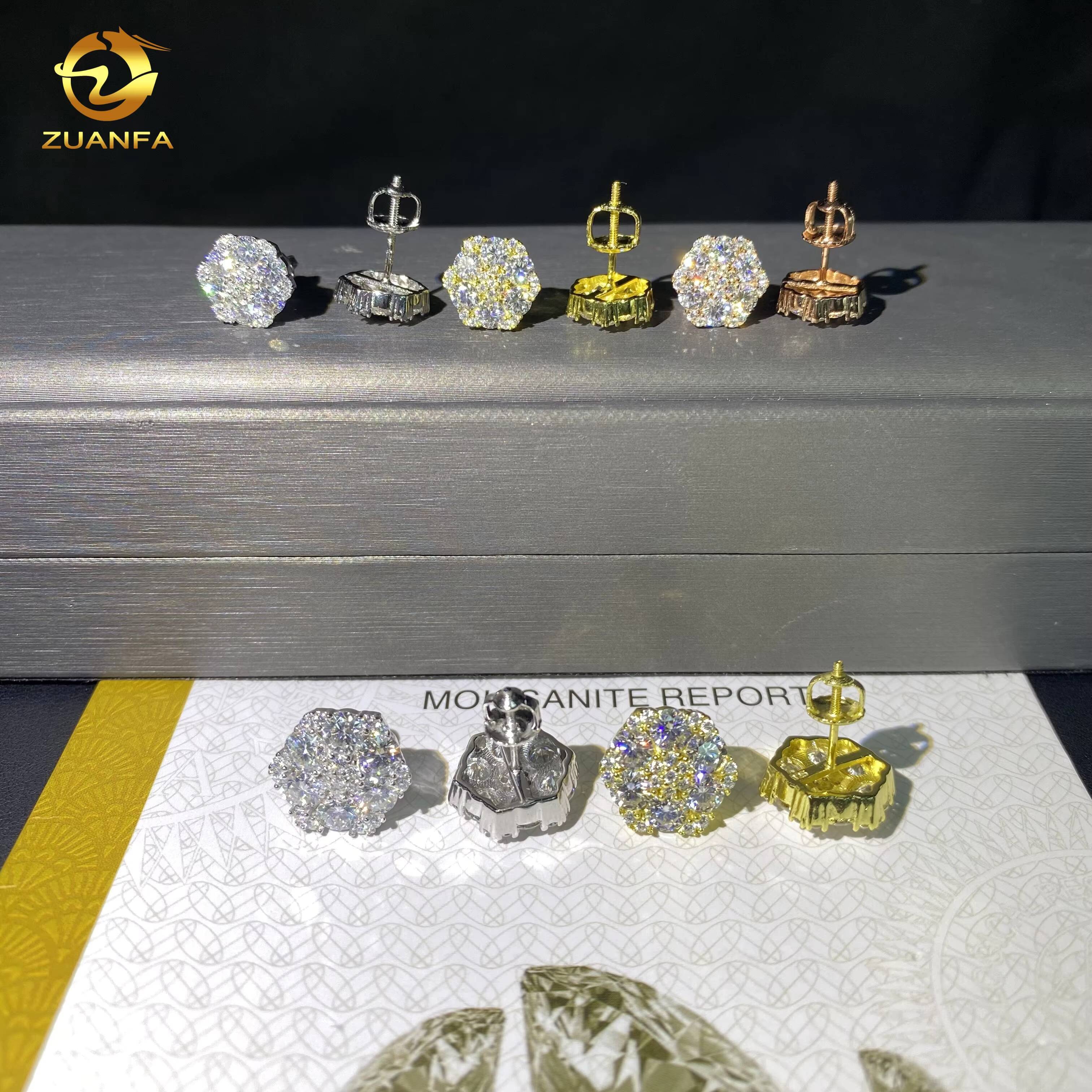 Pass Diamond Tester 10mm 13mm 925 Silver Trendy Screw Back Ear Studs Iced Out Hip Hop Jewelry Vvs Moissanite Stud Earrings