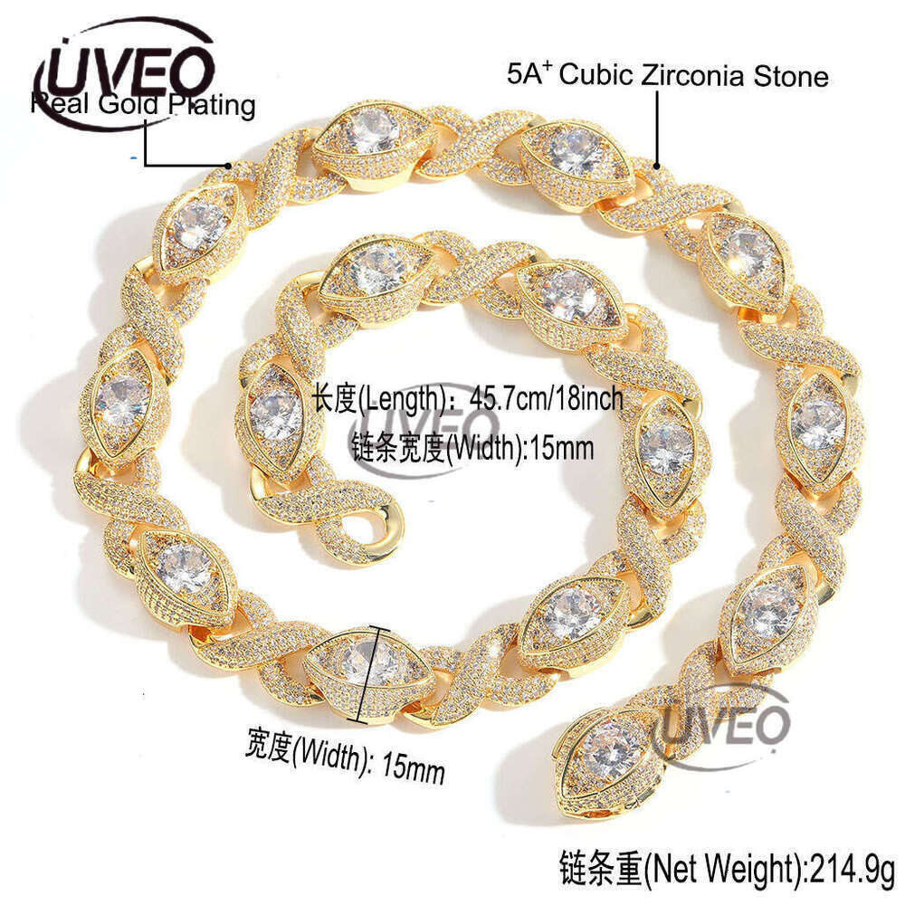 Luxury designer 15MM Infinite Eye 8-Figure Cuban Chain Ice Out VVS Moissanstone Hip Hop Men's Necklace with free shipping