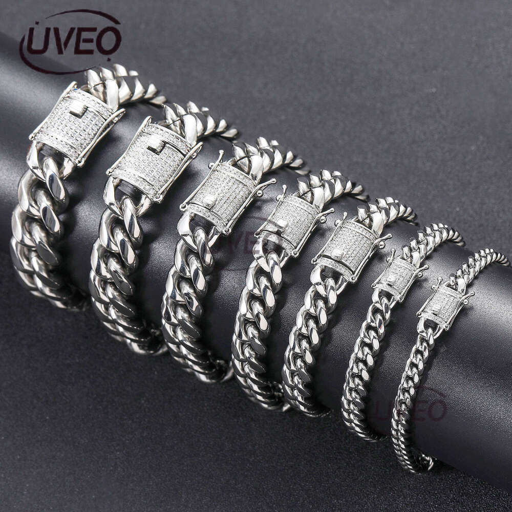 Luxury Hip Hop 6-18mm sterling silver Ice out VVS Moissanite Necklace Bracelet Cuban Chain Free delivery