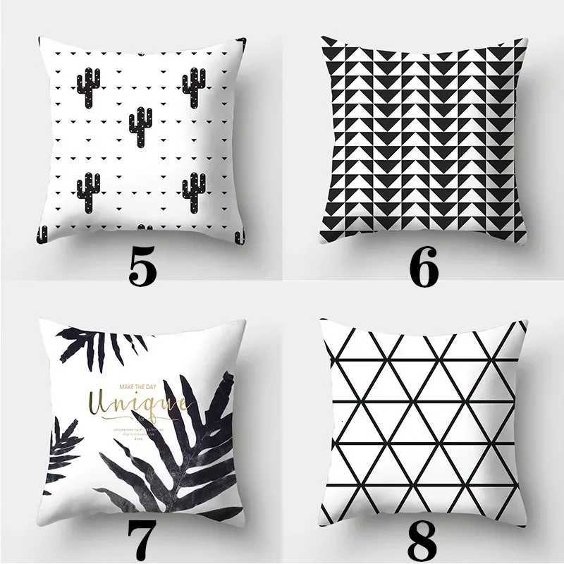 Black and White case 45cmX45cm Square Sofa Cover Stripes Leaves Pattern Cushion coverM251119