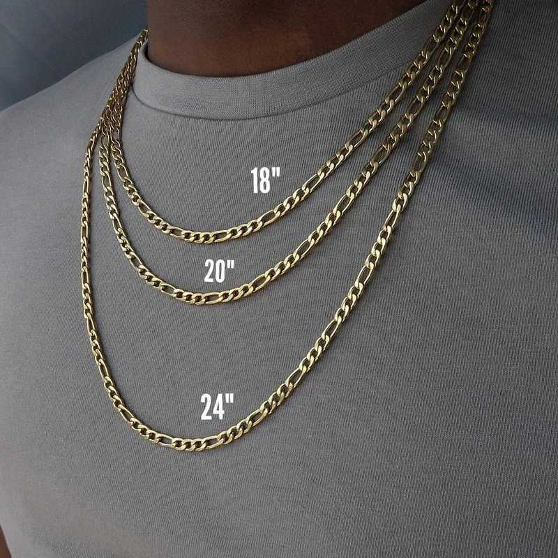 ALIZERO 18K gold 4MM Figaro chain necklace suitable for womens fashionable hip-hop punk necklace jewelry wholesale 40-75cmT250418