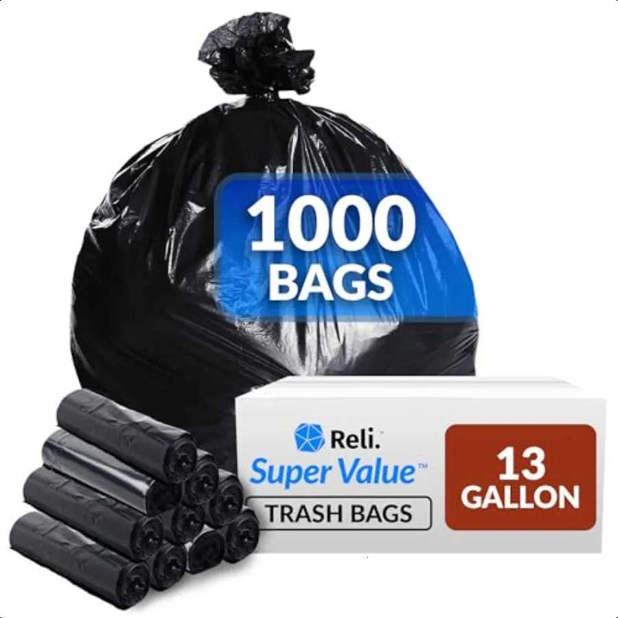 13 Gallon Trash Bags 1000 Bags Black Tall Kitchen Strong Garbage C251119