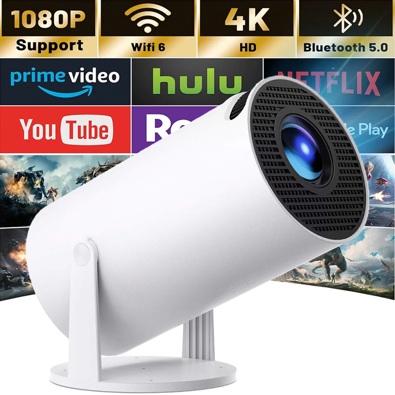 Projector HY300 4K Android 11 Dual Wifi6 260ANSI Allwinner H713 BT5.0 1080P 1280*720P Home Cinema Outdoor Projetor