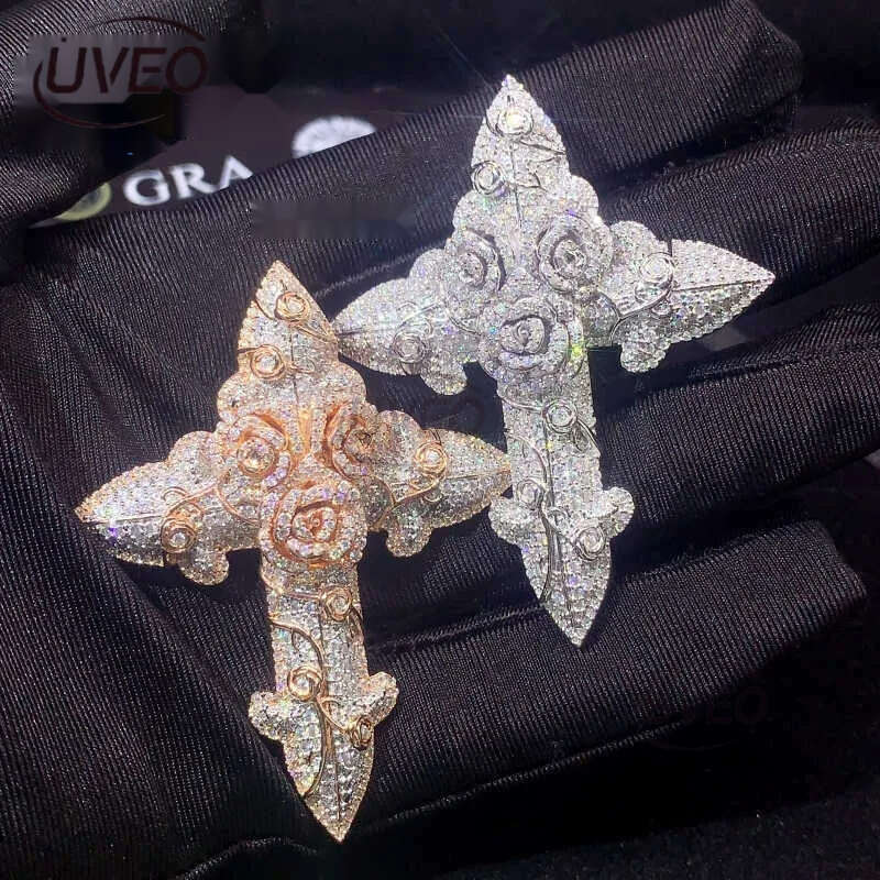 Fine Jewelry Iced Out 3D Sterg Sier Hip Hop VVS Moissanite Cross Pendant Pass Dia Tester