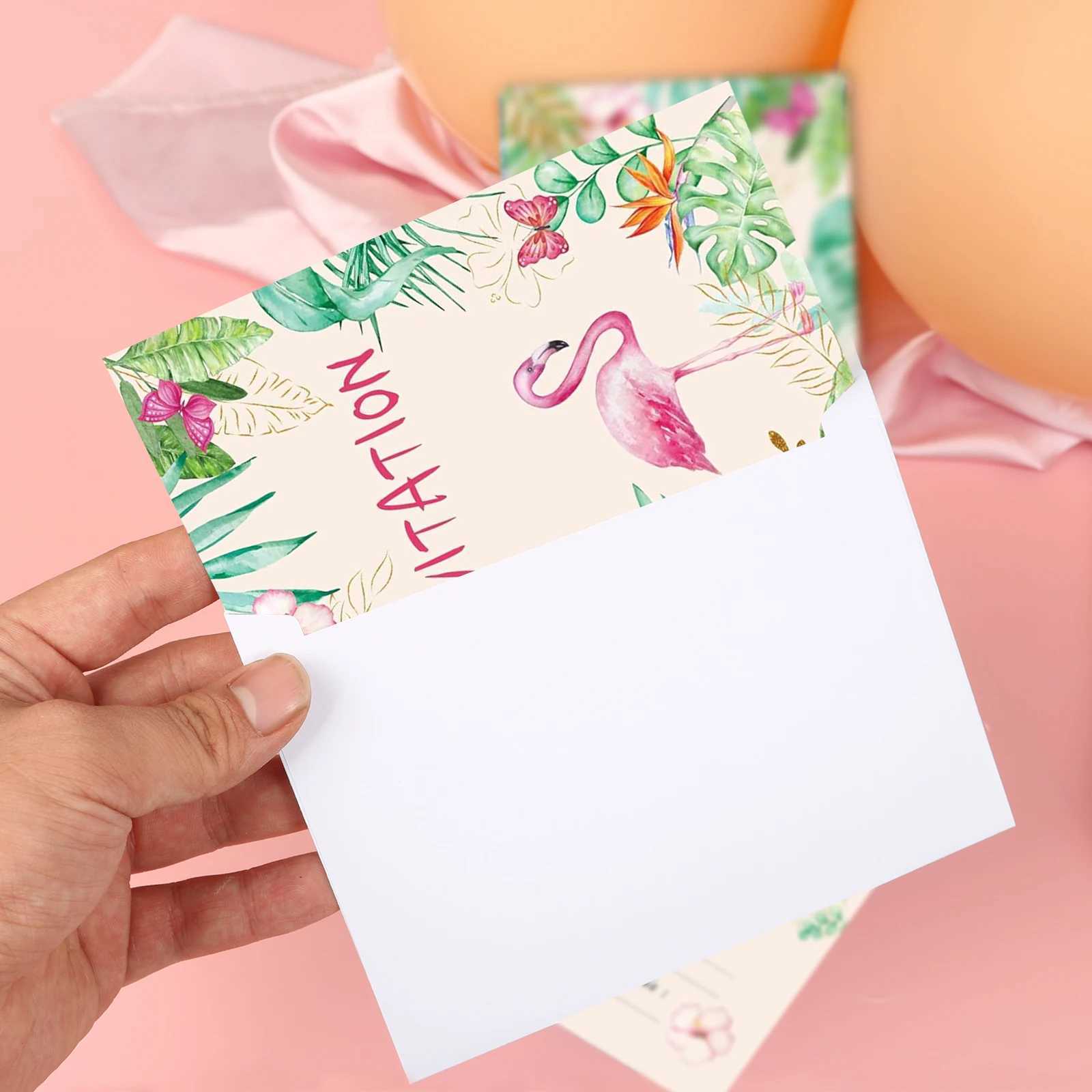 12 French birthday invitation cards with themes of tropical flamingo butterfly flower party invitation cards for ladies and G251119