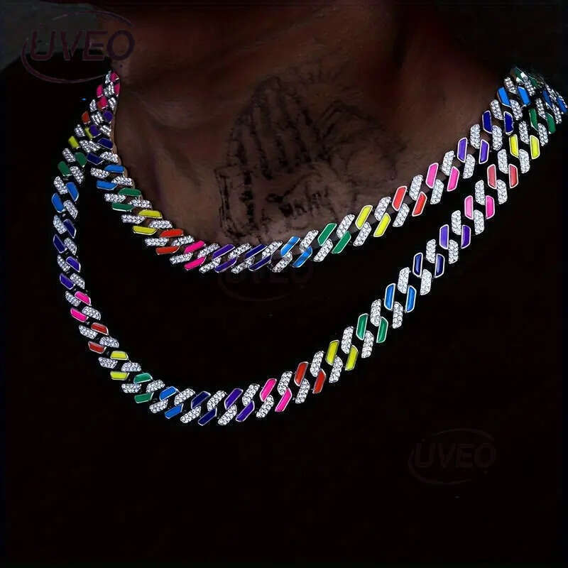 Hot selling fashion men geometric inlaid ice out VVS Moissanite Cuban men and women domineer rap necklace hip-hop collarbone chain Free delivery
