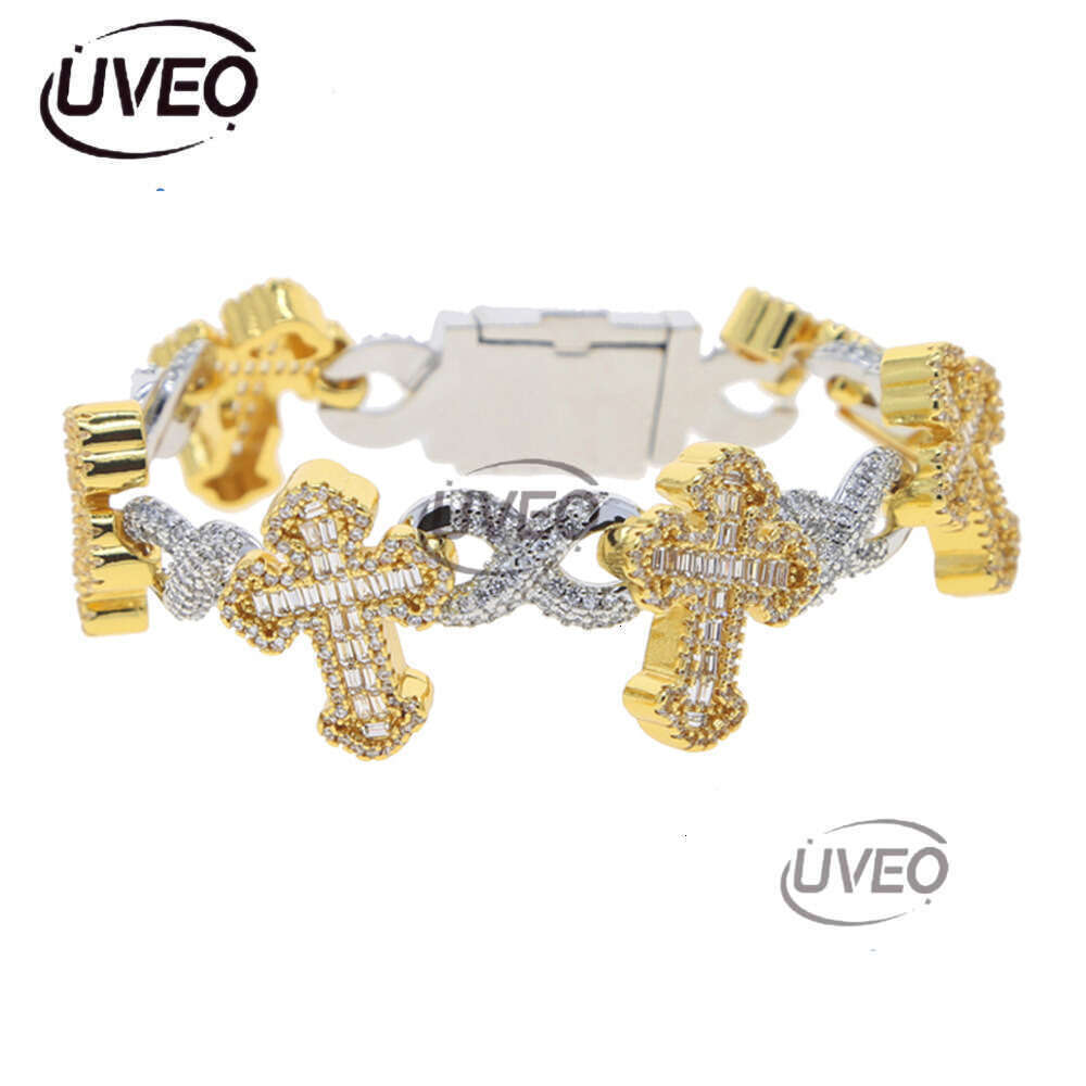 2025 latest model, Ice Out vs Mossany New Hip Hop 8-figure Unlimited Chain Ladder Square Cross Full Diameter bracelet for men and women Free shipping