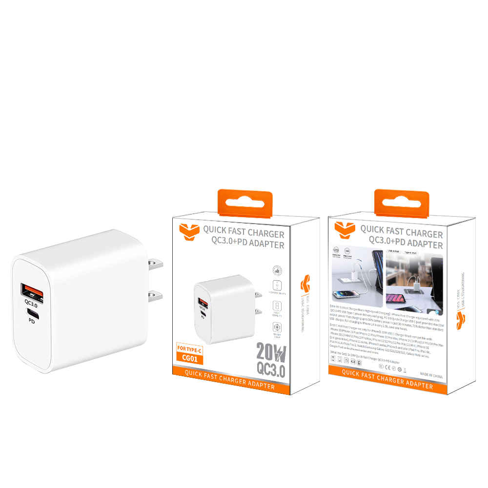 PD 20W Dual Port Charger Fast Charging White USB Charger High Performance