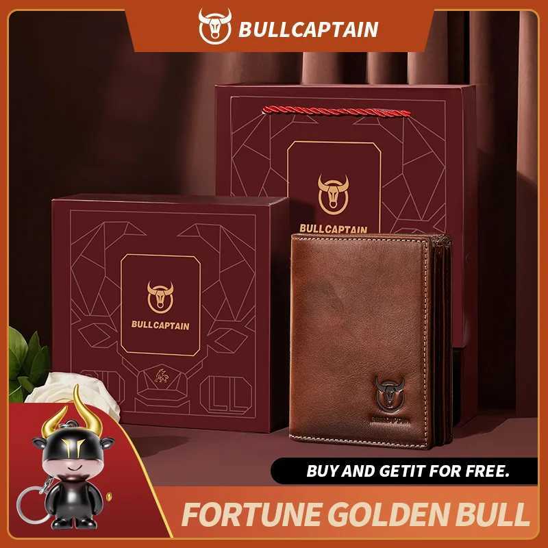 BULLCAPTAIN Mens Wallet Genuine Leather Rfid Blocking Bifold Wallet card holder Mens Leather Trifold Wallet with Gift BoxT251119