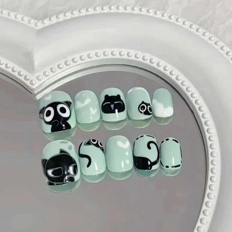 24PCS/Set Short Oval Cartoon Pinkish False Nails Cute Rabbit Simple Painting Nail Art Sweet Love Detachable Fake NailsT251118T251119
