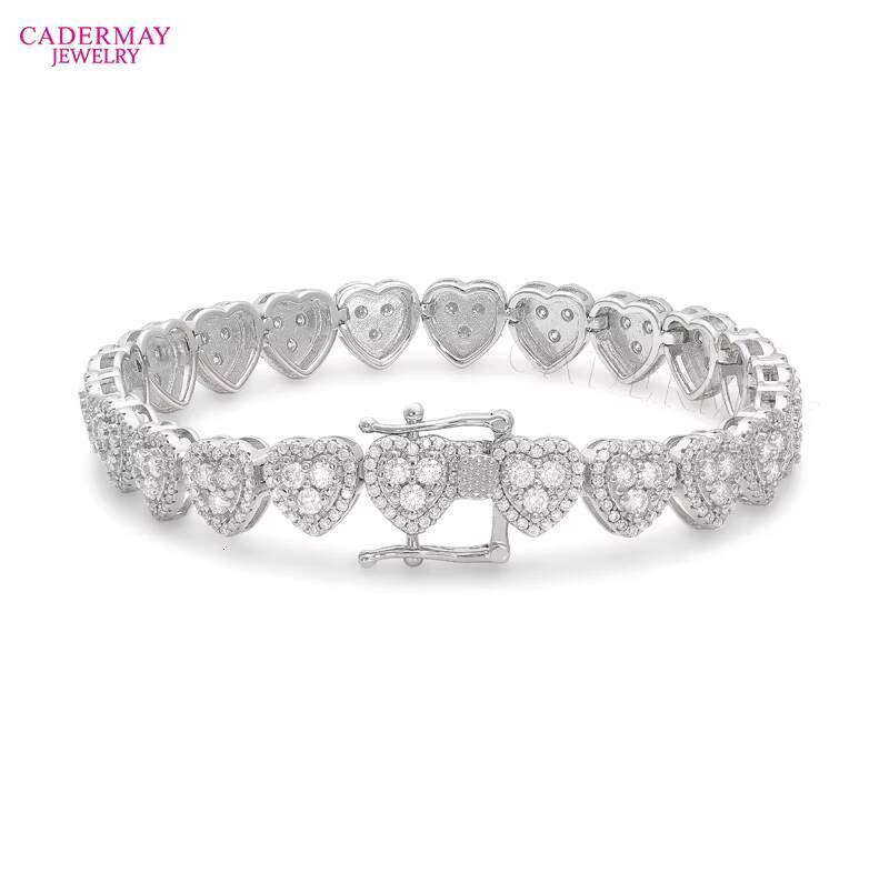 Cadermay S925 Sterling Silver Heart Trendy Hip Hop Jewelry Iced Out D VVS1 Diamond Tennis Chian Moissanite Bracelets Necklace