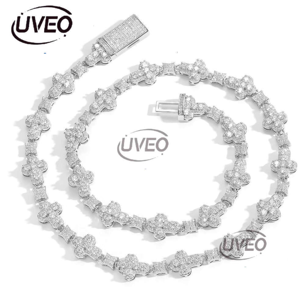 Luxury hip hop jewelry 10mm cross all stone ice out VVS Moissanite necklace for men and women Free delivery